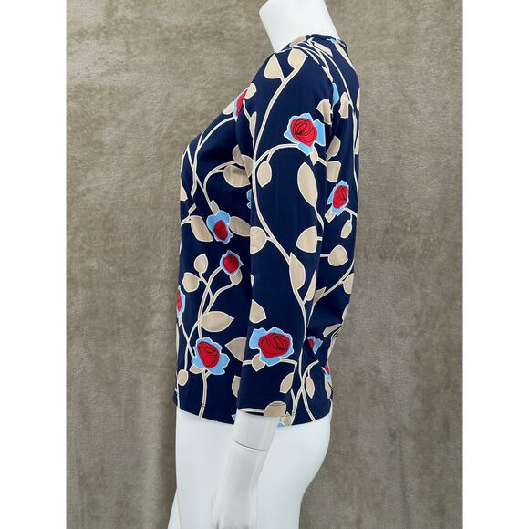 J McLaughlin Top Women Medium Navy Rose Floral Catalina Cloth Bold Summer Preppy - Picture 4 of 11